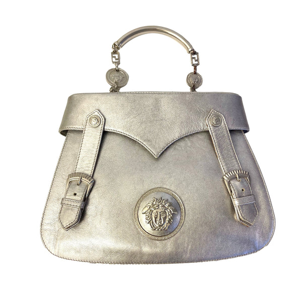 Versace Silver Structured Top Handle