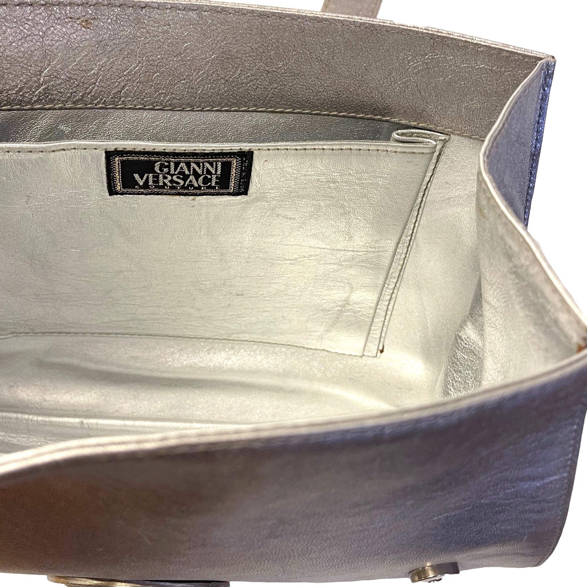 Versace Silver Structured Top Handle - Handbags