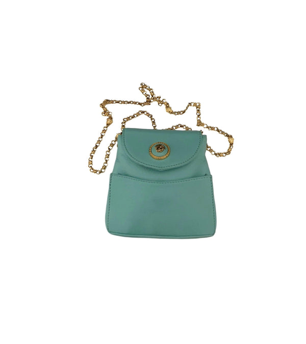 Versace Turquoise Logo Mini Chain Shoulder Bag - Handbags