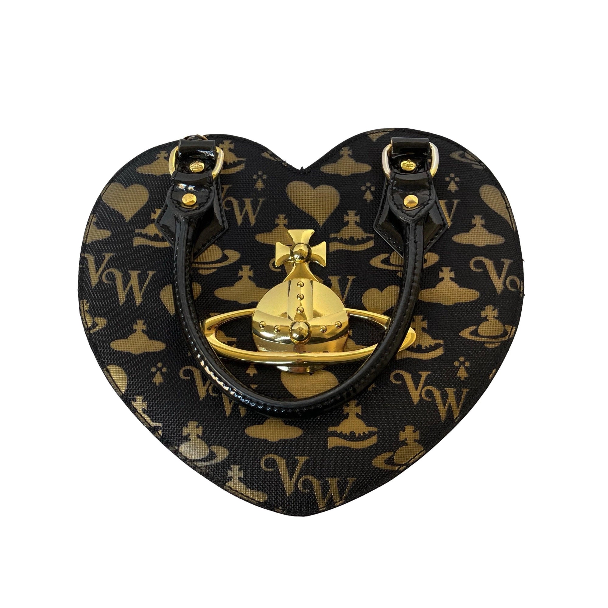 Vivienne Westwood Black All Over Print Heart Bag - Handbags