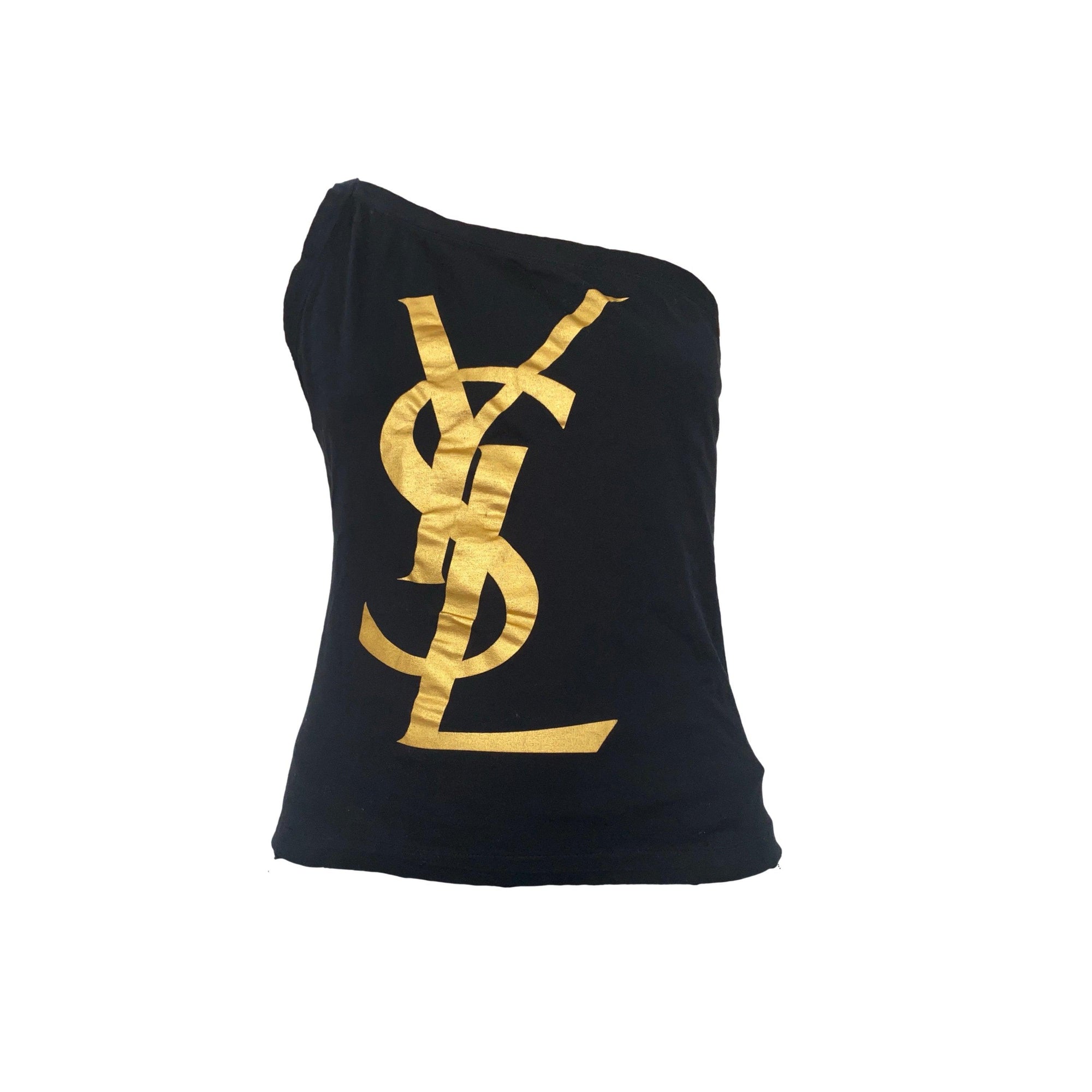 YSL Black Logo One Shoulder Top - Apparel