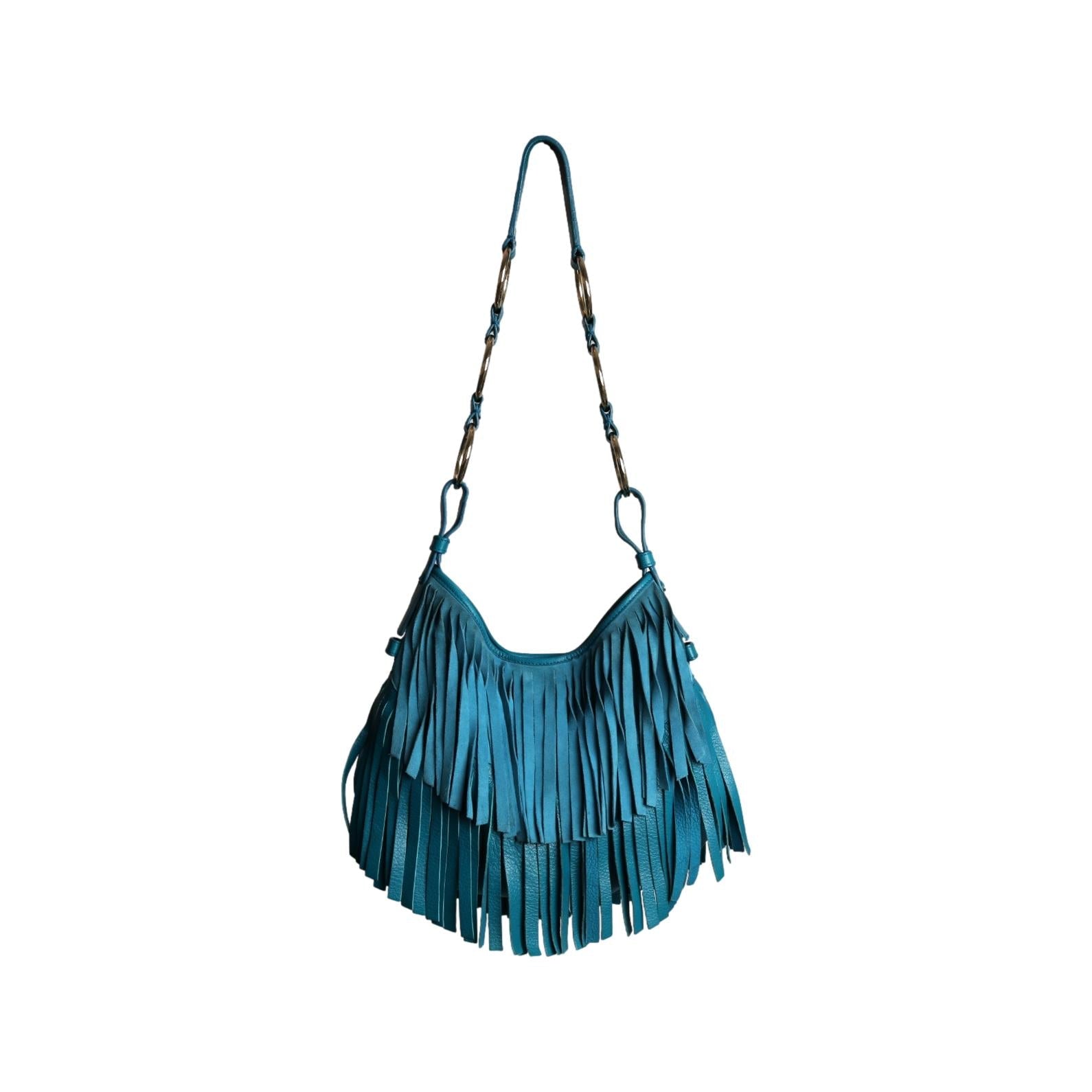 YSL Blue Fringe Shoulder Bag - Handbags