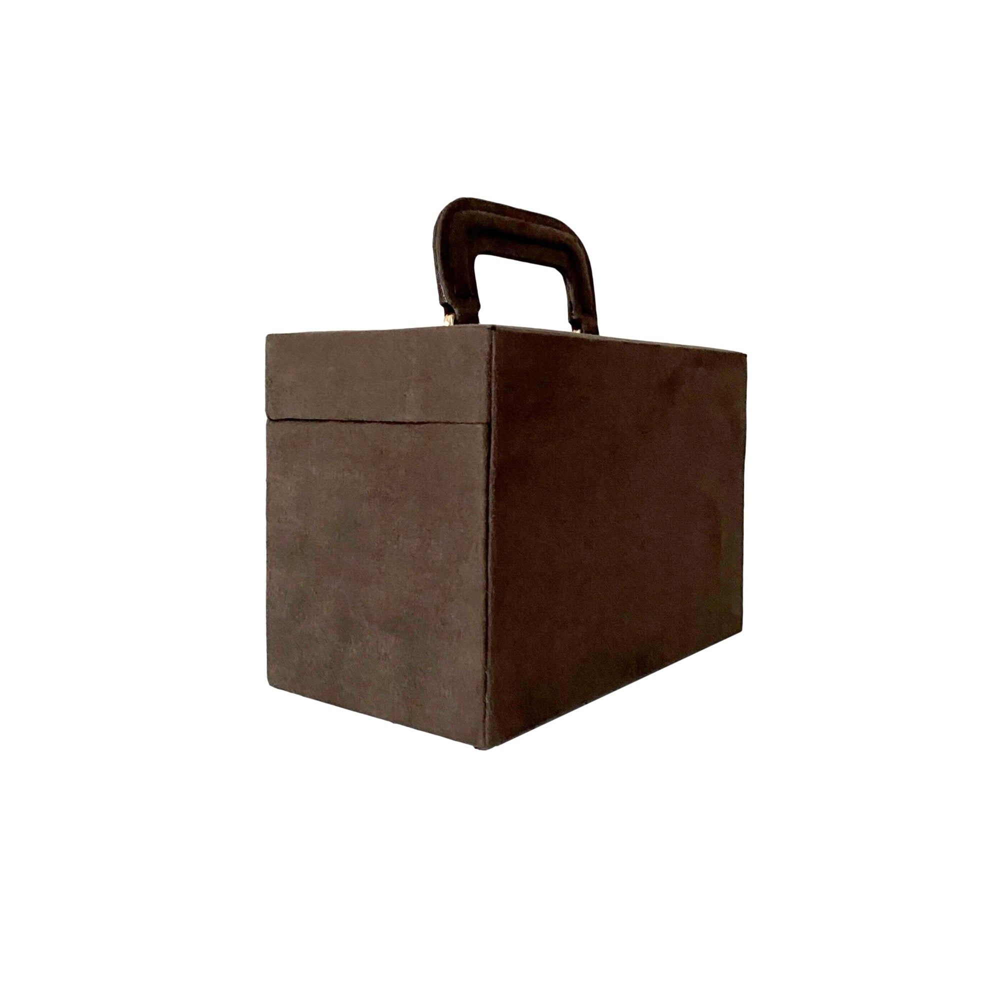 YSL Brown Suede Logo Vanity Box - Handbags