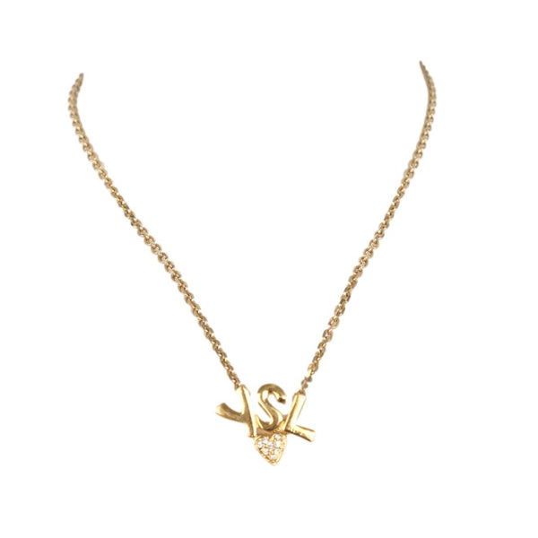 YSL Gold Rhinestone Heart Logo Necklace