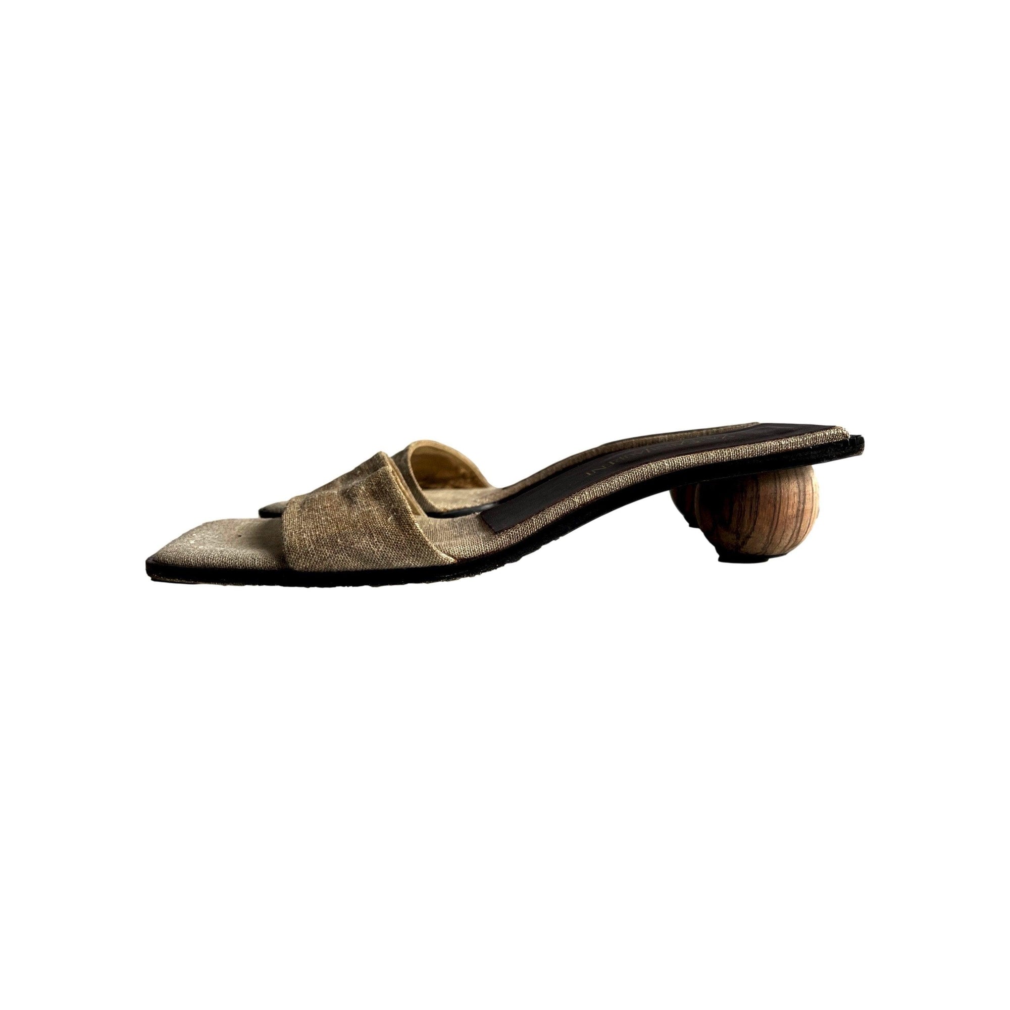 YSL Tan Round Wood Heels - Shoes