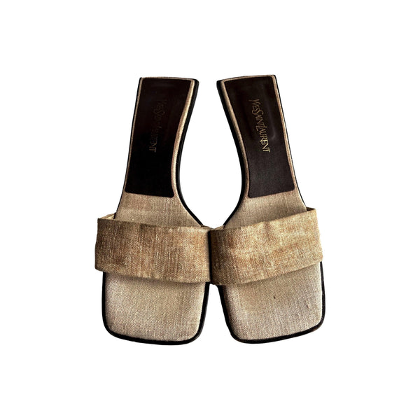 YSL Tan Round Wood Heels - Shoes