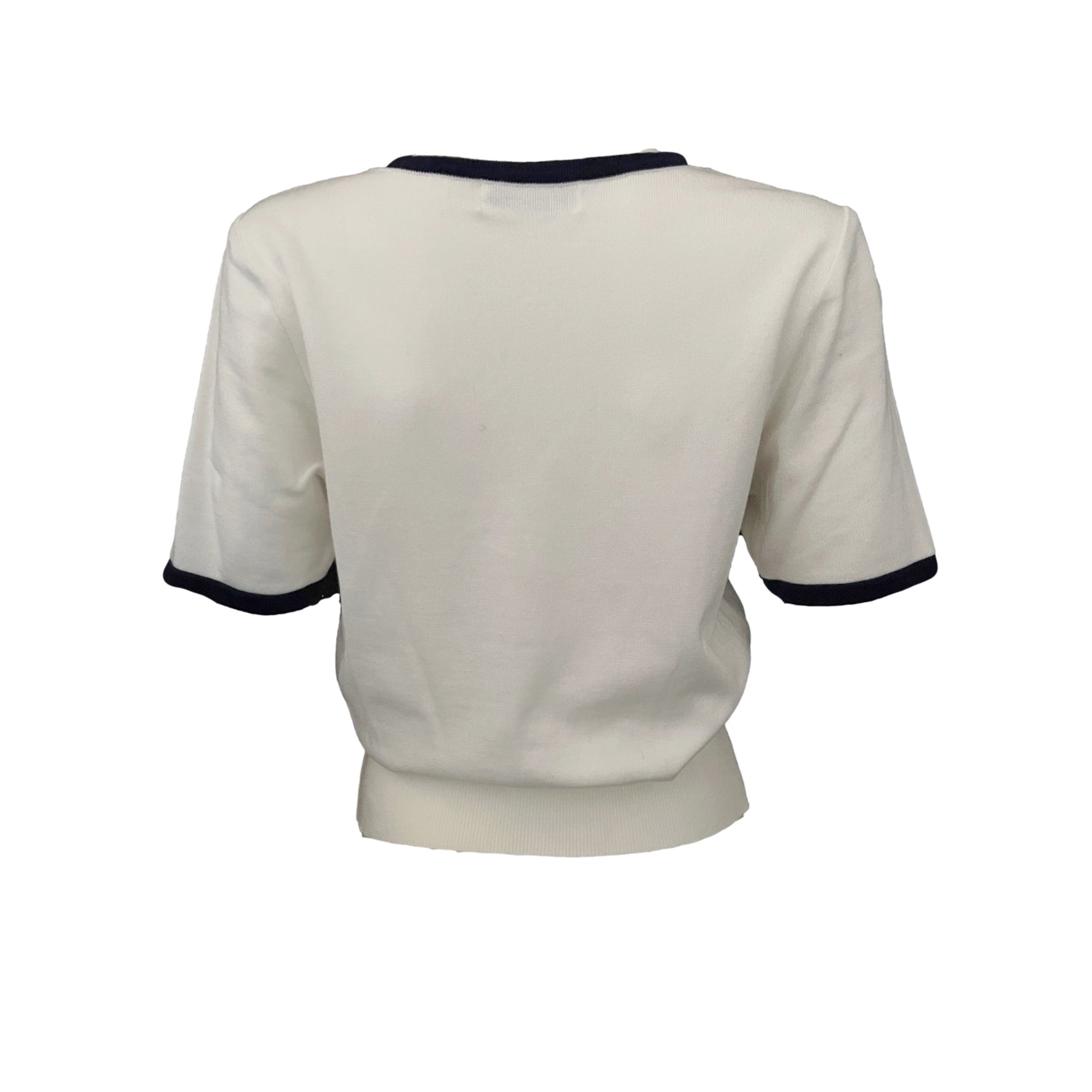 YSL White Knit Sequin Logo Short Sleeve - Apparel