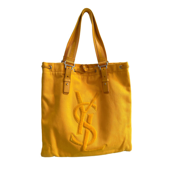 YSL Yellow Canvas Logo Shoulder Tote - Handbags